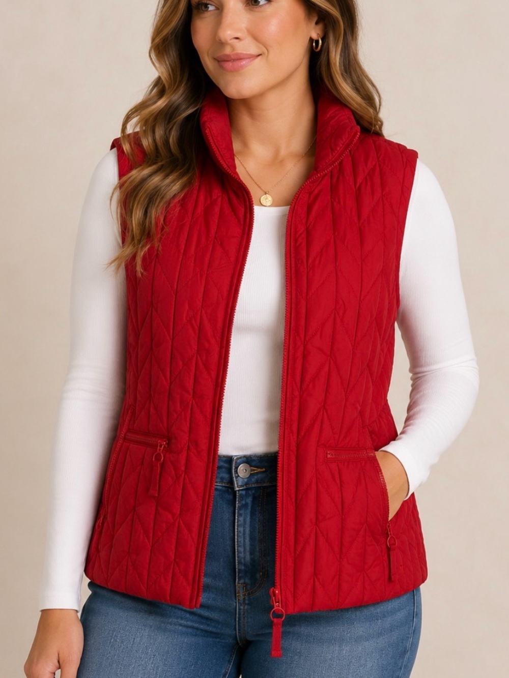 Coldwater Creek Red Quilted Sleeveless Puffer  Vest
